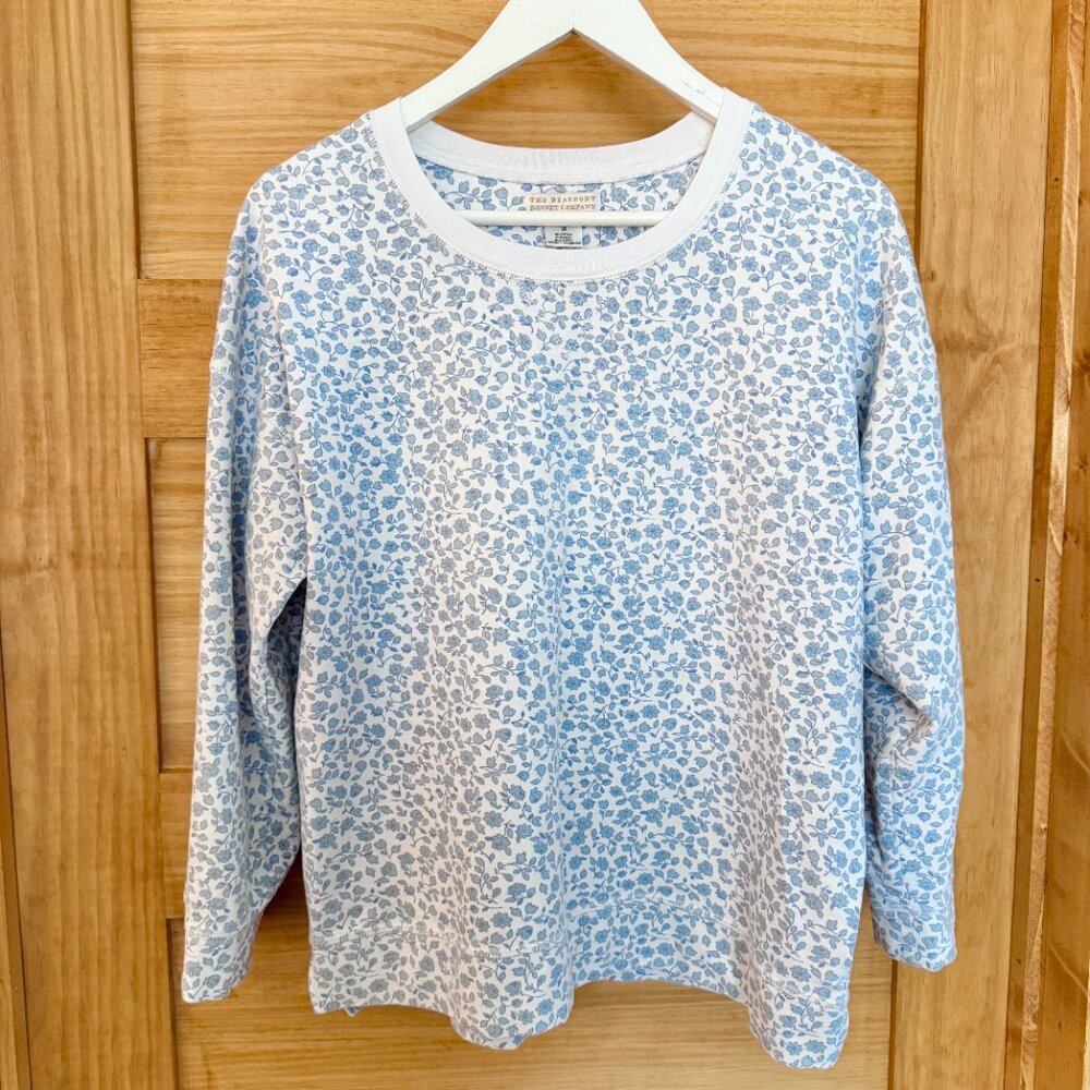 The Beaufort Bonnet Company Cassidy Blue Floral Crew Sweatshirt Sweater size M - Picture 2 of 5
